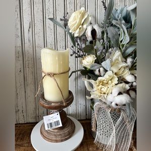 Pair of Rustic Wood Pillar Candle Stick